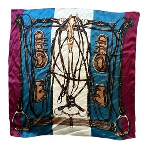 Equestrian Print Silk feeling polyester square Scarf 23”